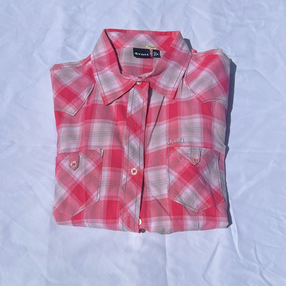 Cruel Girl Long Sleeve Pink Plaid Button-Up Shirt M
